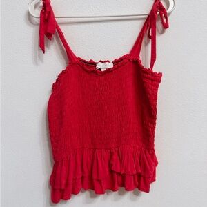 Love & Piece Collective Red Smocked Ruffle Hem Top size M